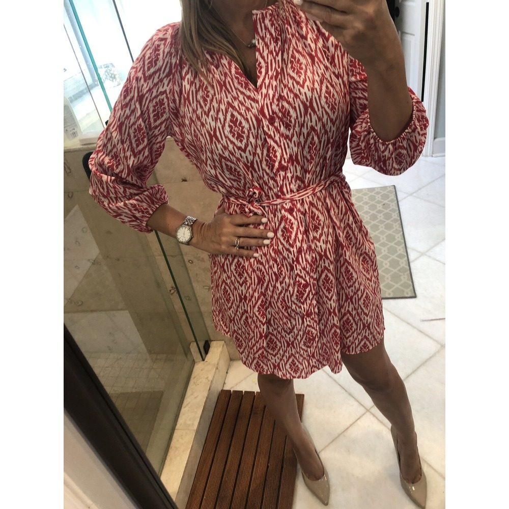 Anthropologie Maeve Batik Pink Aztec Boho A-Line Dress Small Long Sleeve